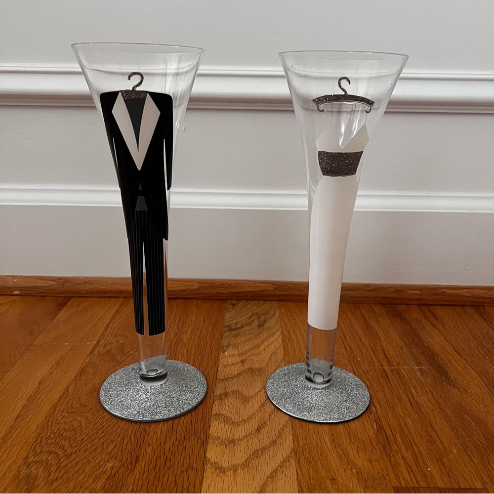 ✨ Mud Pie “I Do!” Bride & Groom Champagne Flutes – Wedding Toast Glasses ✨